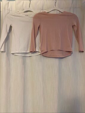 Old Navy Long-Sleeve Tees in White and Dusty Rose
